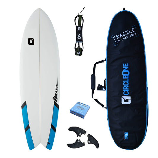 6ft 3inch Razor Fish Tail Shortboard Surfboard Package – Includes Bag, Fins, Wax & Leash
