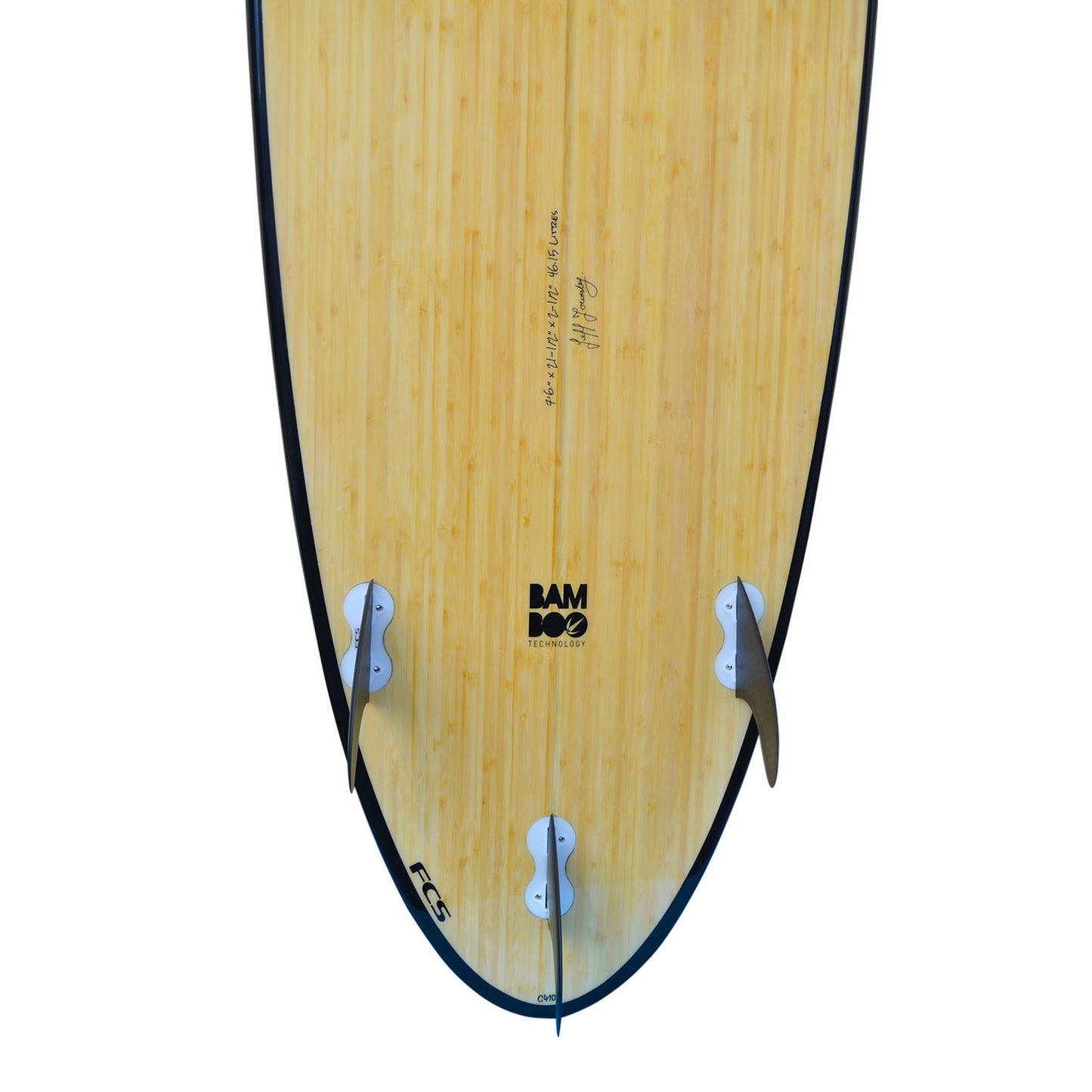 7′ 6″ Bamboo Round Tail Mini Mal Surfboard Package – Includes Bag, Leash, Fins & Wax