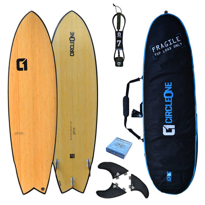 6′ 6″ Bamboo Wing Swallow Tail Surfboard Package – Includes Bag, Leash, Fins & Wax