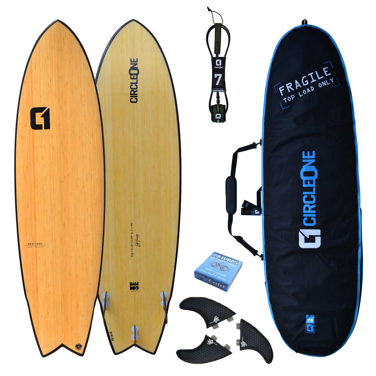 6′ 11″ Bamboo Wing Swallow Tail Surfboard Package – Includes Bag, Leash, Fins & Wax | Funky Town Shop