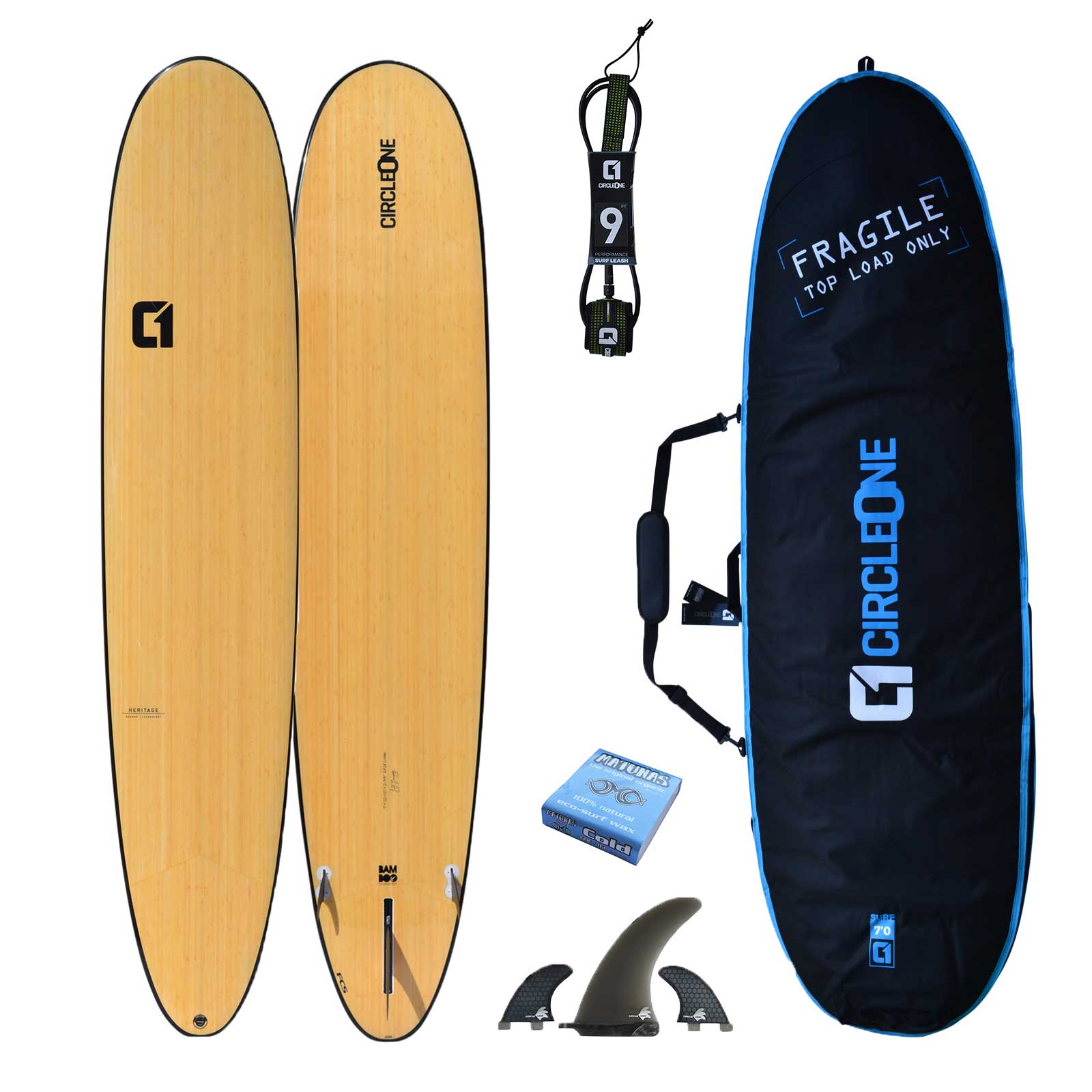 9′ Bamboo Pin Tail Longboard Surfboard – Includes Bag, Leash, Fins & Wax | Funky Town Shop