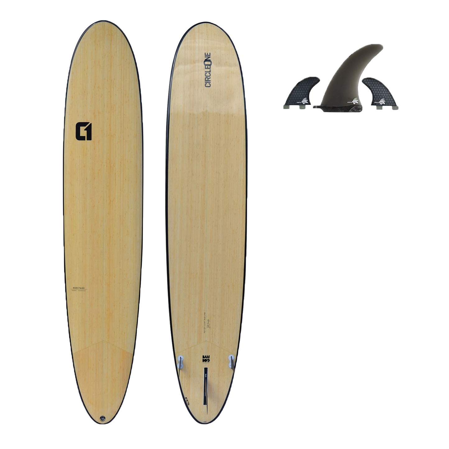 9′ 6″ Bamboo Round Pin Tail Longboard Surfboard