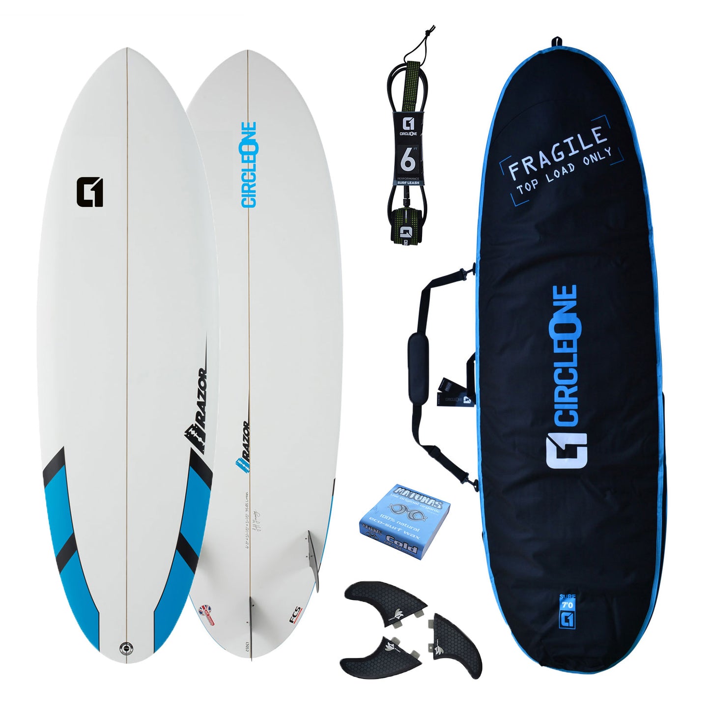 6ft Razor Surfboard Shortboard – Package Includes Bag, Fins, Wax & Leash